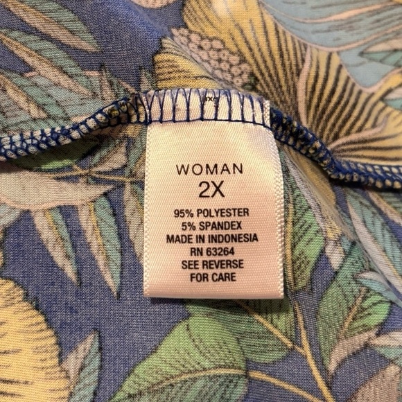 Roz & Ali Blue Green Sleeveless Tank Top Tropical Print - Picture 4 of 6